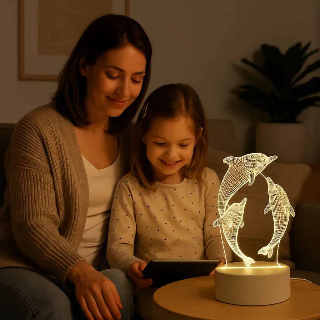 Lampara De Mesa Luz Led Usb 3d Luz Fría Caliente Delfines Blanco Blanco