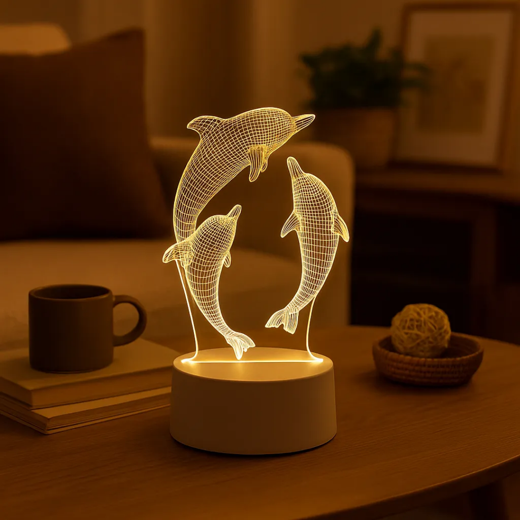 Lampara De Mesa Luz Led Usb 3d Luz Fría Caliente Delfines Blanco Blanco