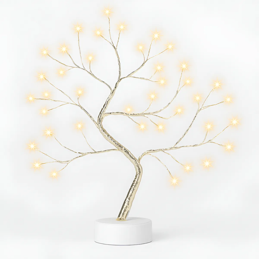 Lampara De Mesa Luz Led Fria Y Calida Arbol Bonsai 50cm Blanco