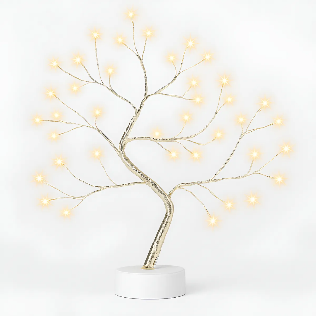 Lampara De Mesa Luz Led Fria Y Calida Arbol Bonsai 50cm Blanco