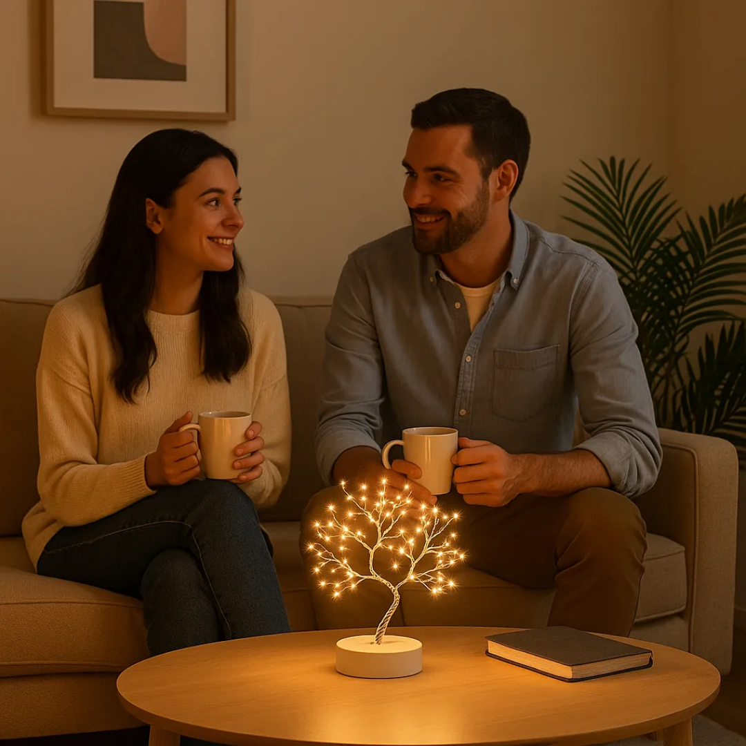 Lampara De Mesa Luz Led Fria Y Calida Arbol Bonsai 50cm Blanco