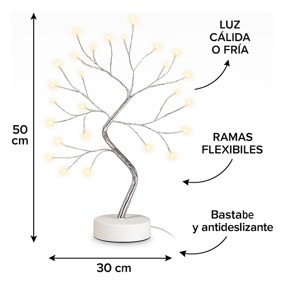 Lampara De Mesa Luz Led Fria Y Calida Arbol Bonsai 50cm Blanco