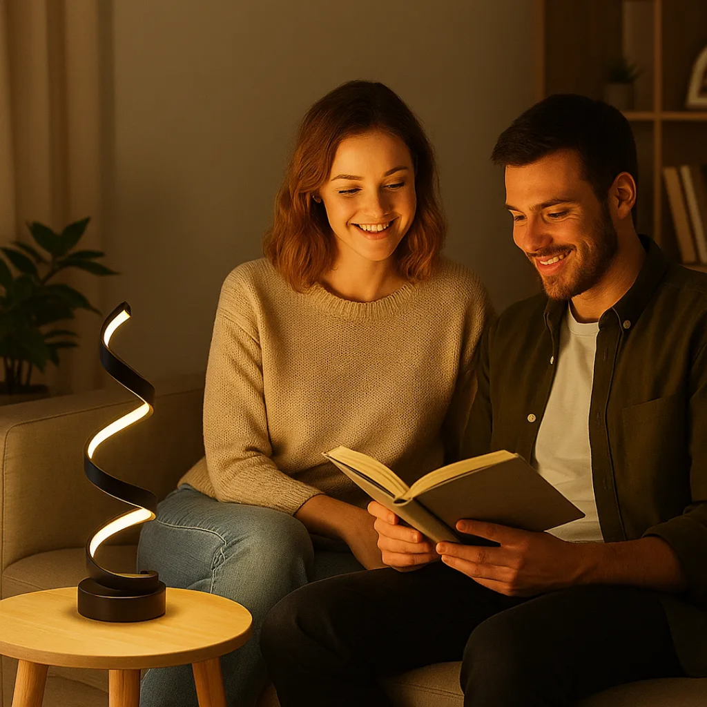 Lampara De Mesa Luz Led Espiral 3 Tonos Blanco Niveles Luz Negro