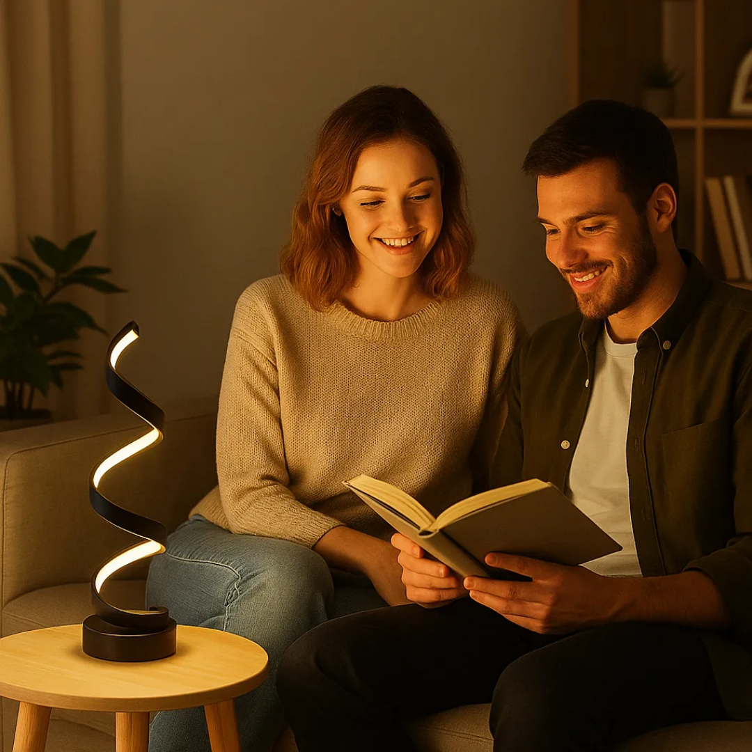 Lampara De Mesa Luz Led Espiral 3 Tonos Blanco Niveles Luz Negro