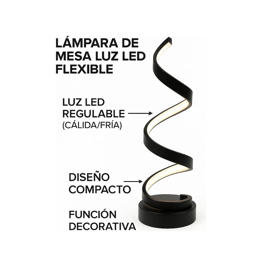 Lampara De Mesa Luz Led Espiral 3 Tonos Blanco Niveles Luz Negro
