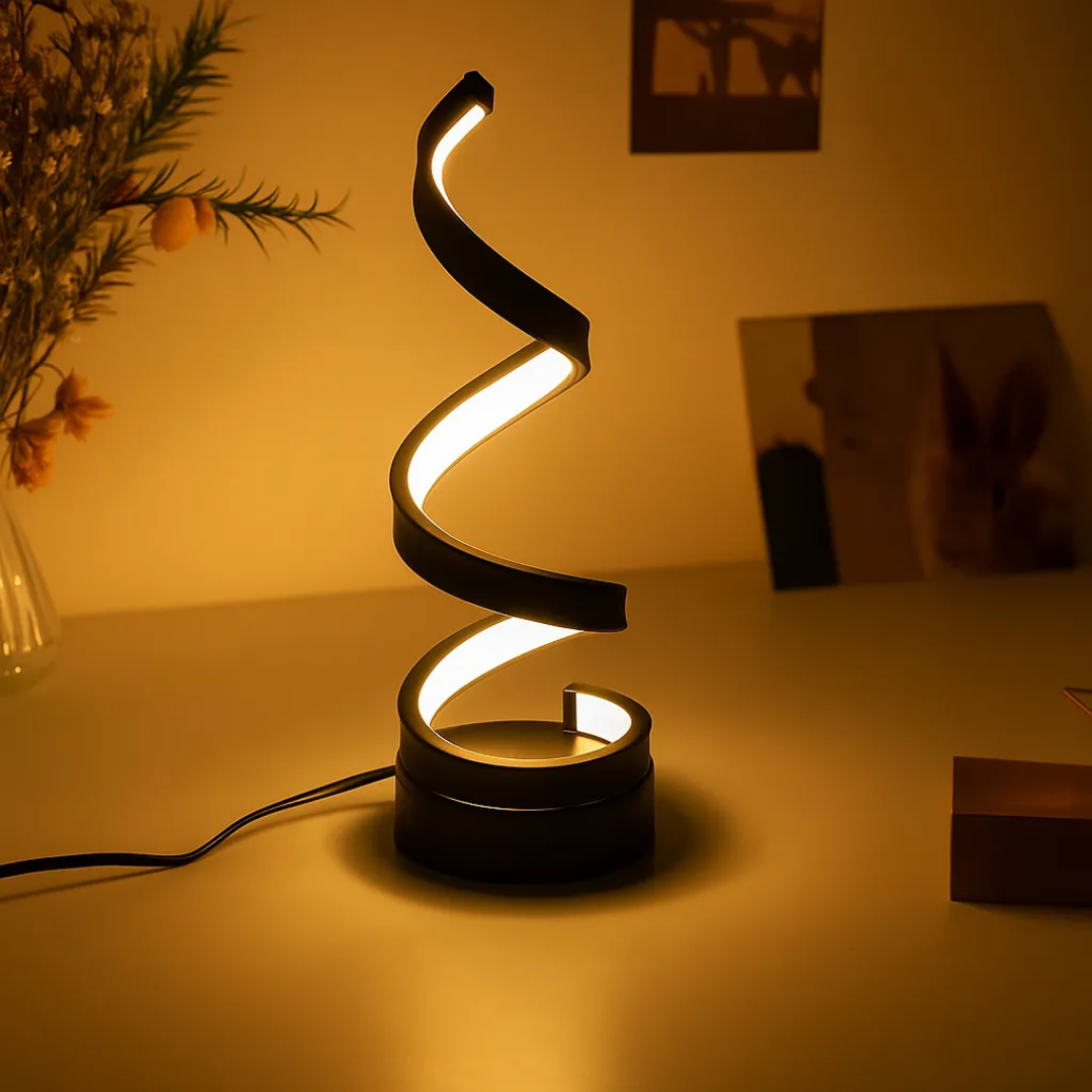 Lampara De Mesa Luz Led Espiral 3 Tonos Blanco Niveles Luz Negro