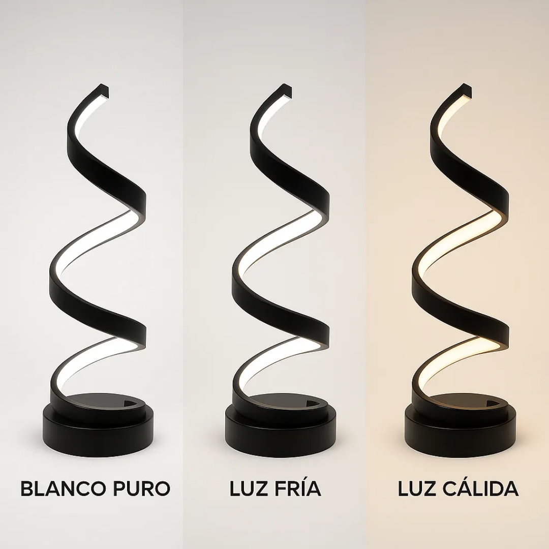 Lampara De Mesa Luz Led Espiral 3 Tonos Blanco Niveles Luz Negro