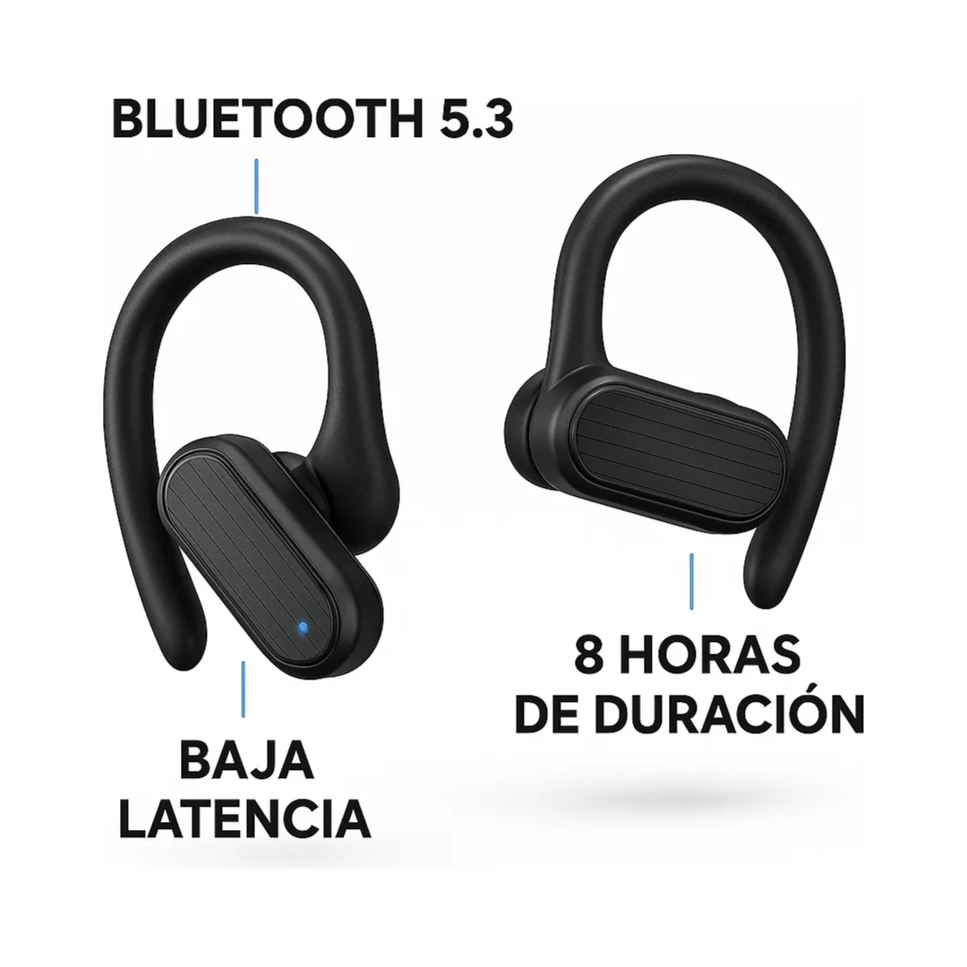 Auricular Deportivos Inalambricos Bluetooh Gancho Para Oreja Negro