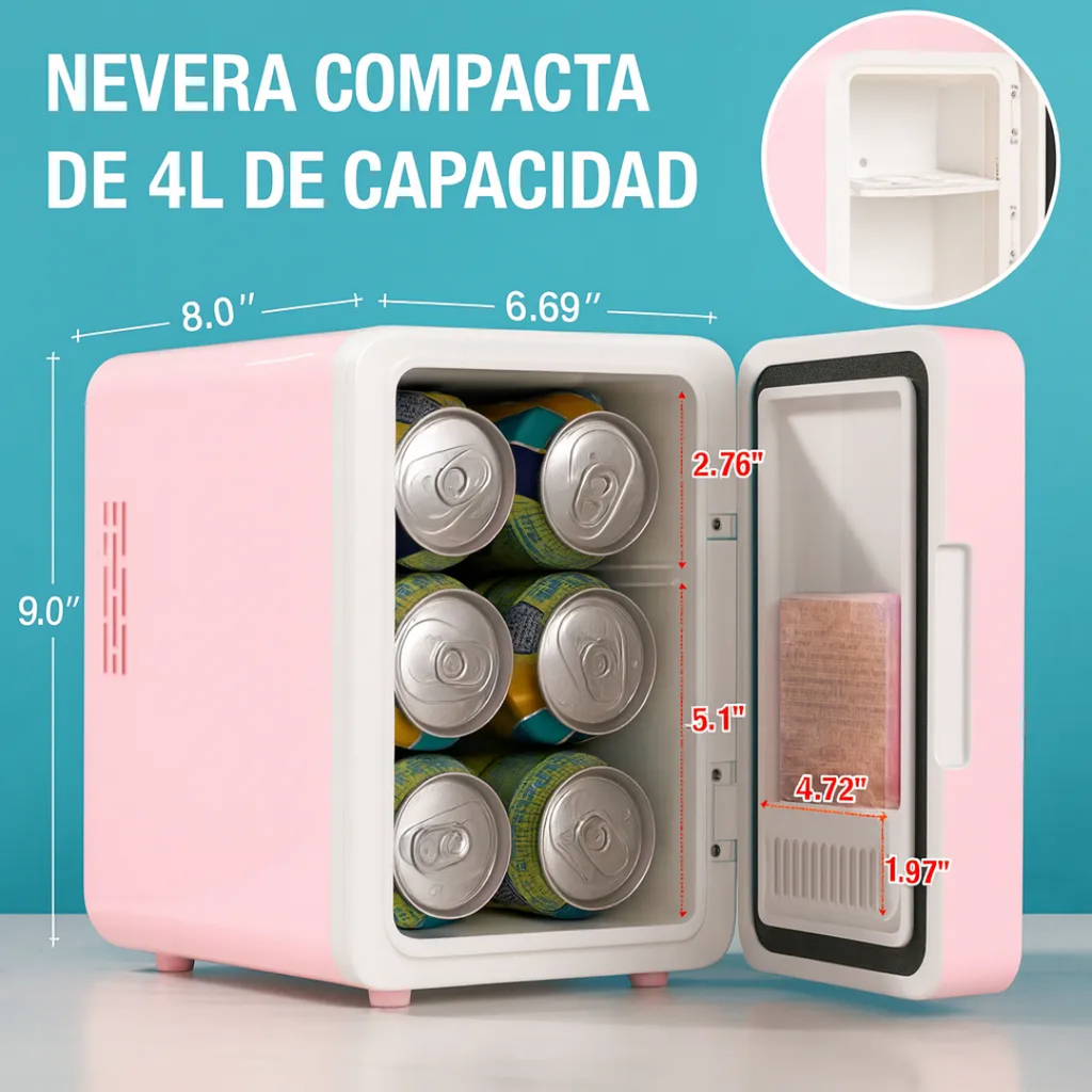 Mini Refrigerador De Maquillaje Con Espejo Y Luz Led 4l Rosa
