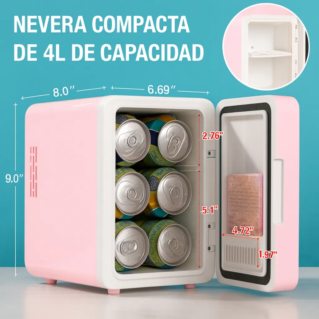 Mini Refrigerador De Maquillaje Con Espejo Y Luz Led 4l Rosa