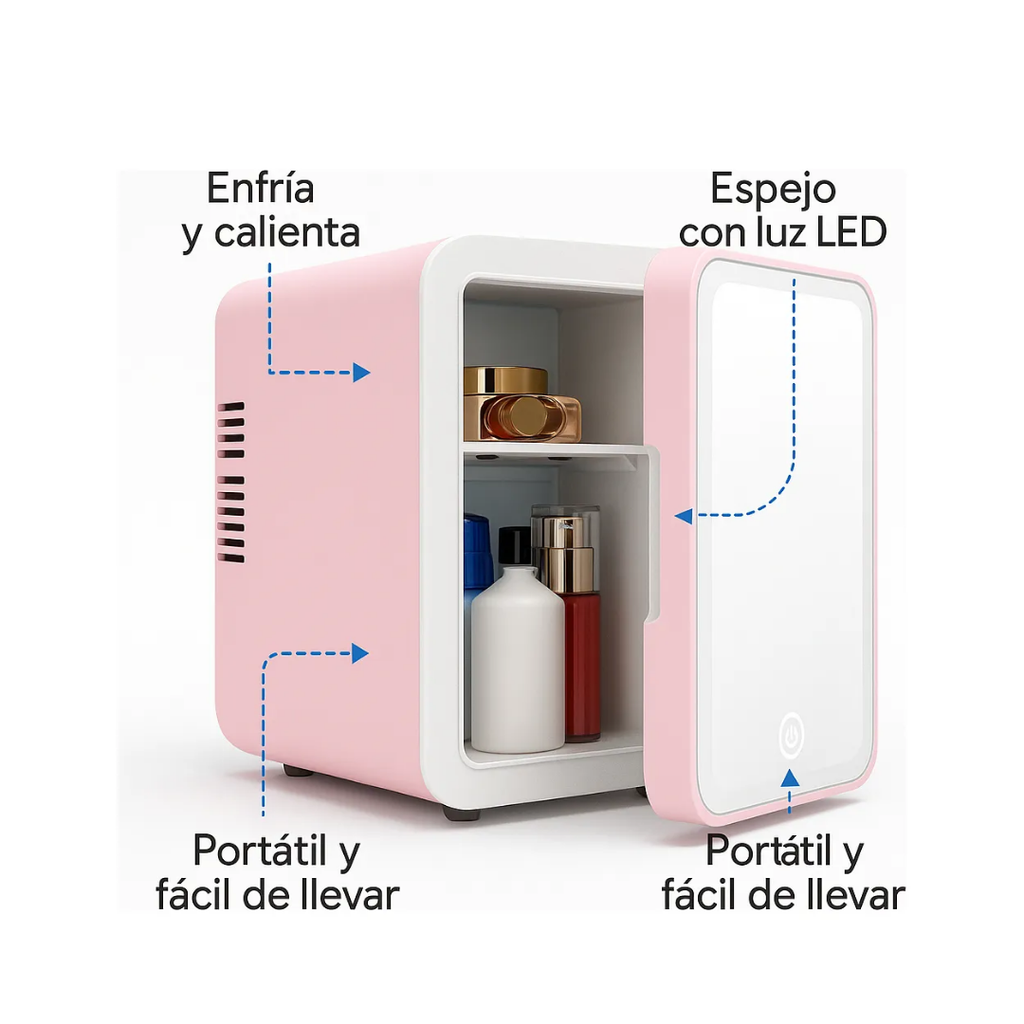 Mini Refrigerador De Maquillaje Con Espejo Y Luz Led 4l Rosa