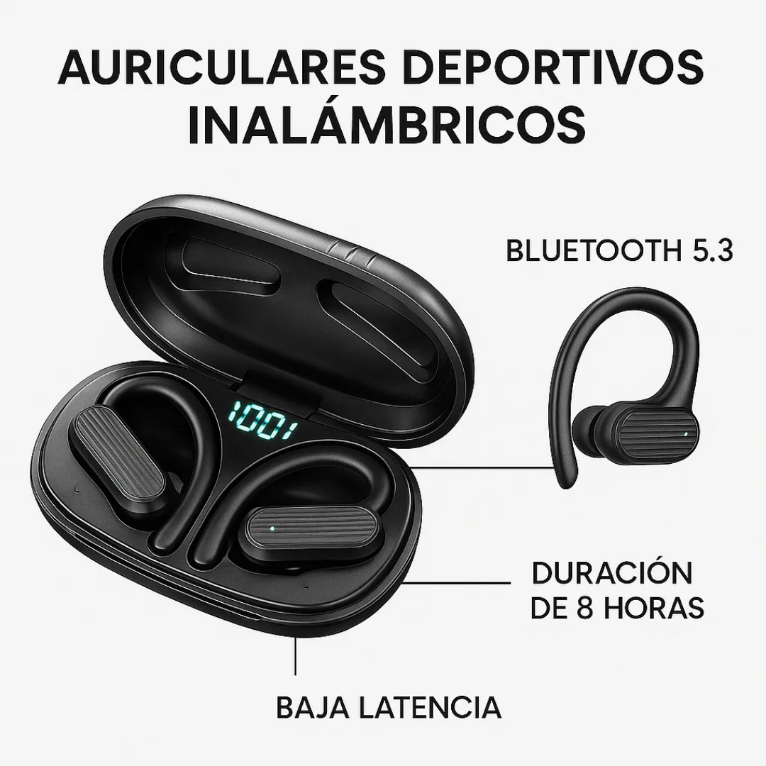 Auricular Deportivos Inalambricos Bluetooh Gancho Para Oreja Negro