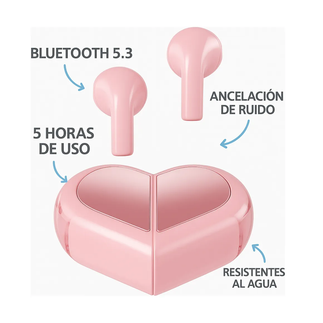 Auriculares Inalámbricos Bluetooth Cancelación De Ruido Tws Rosa