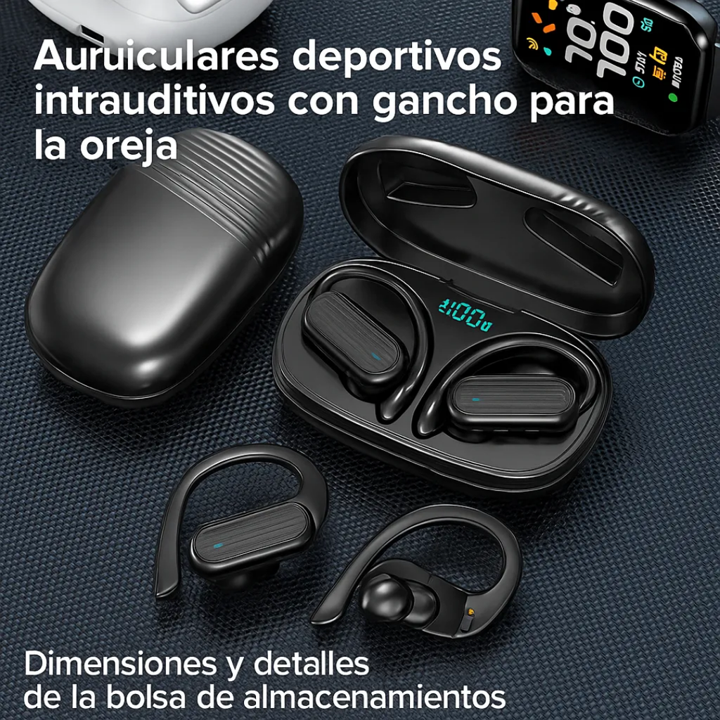 Auricular Deportivos Inalambricos Bluetooh Gancho Para Oreja Negro