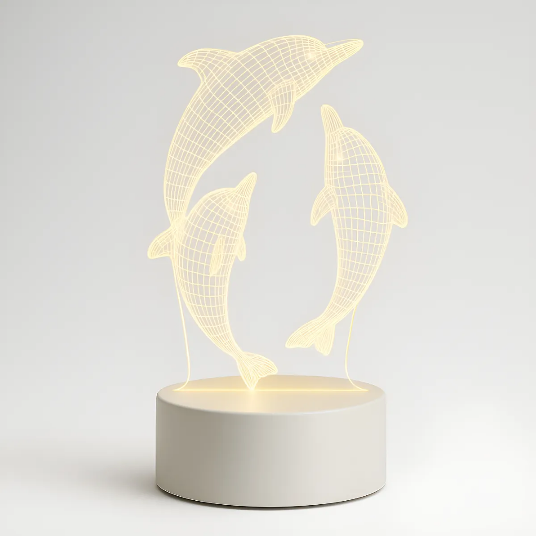 Lámpara LED 3D Delfines USB Luz Nocturna Decorativa