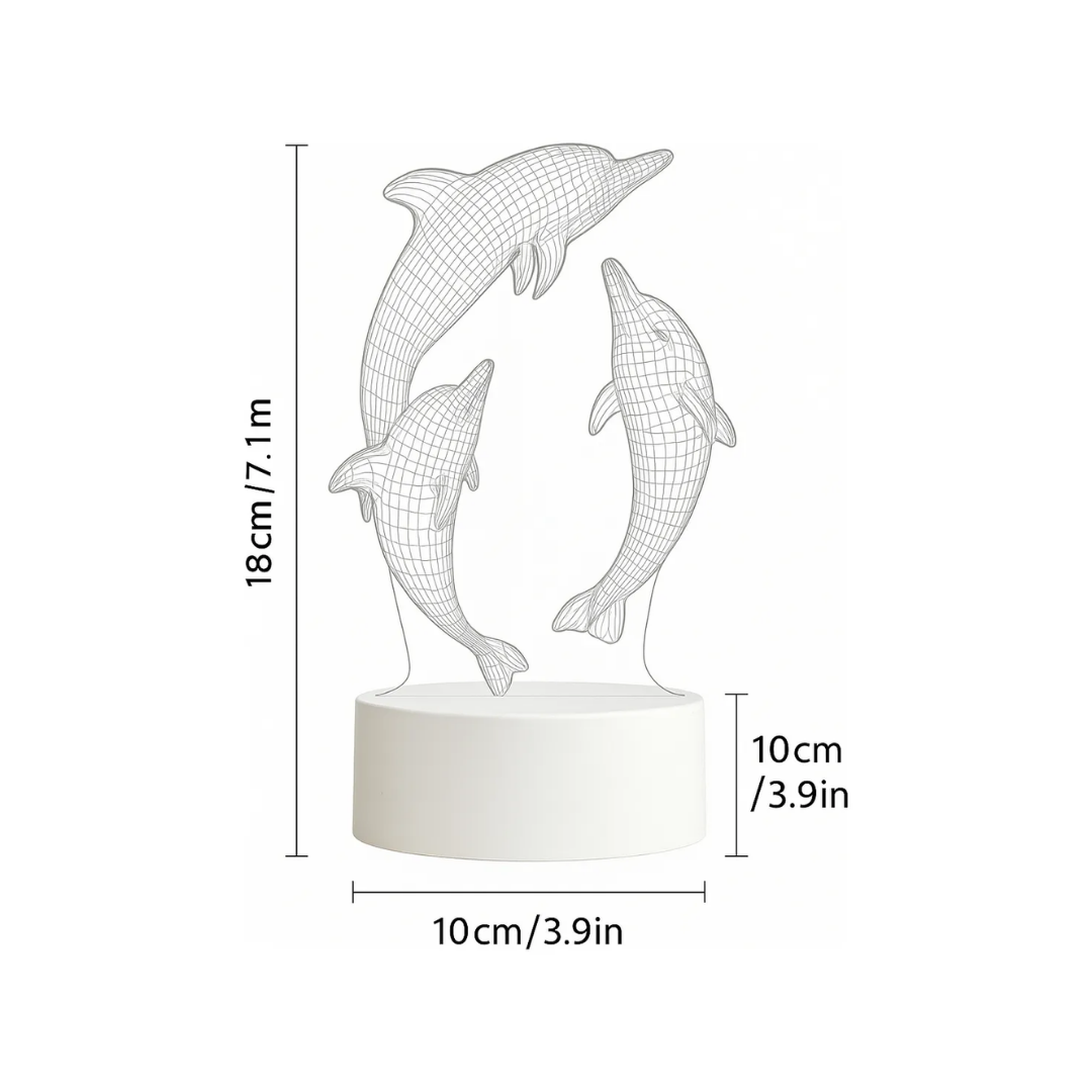 Lámpara LED 3D Delfines USB Luz Nocturna Decorativa