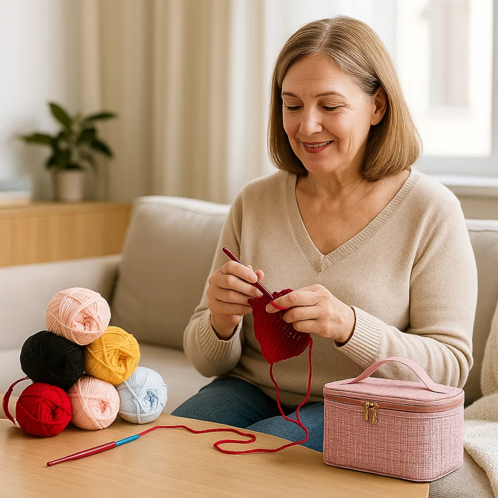 Set Kit De Crochet Completo Lana + Bolso Estuche De Regalo Rosa