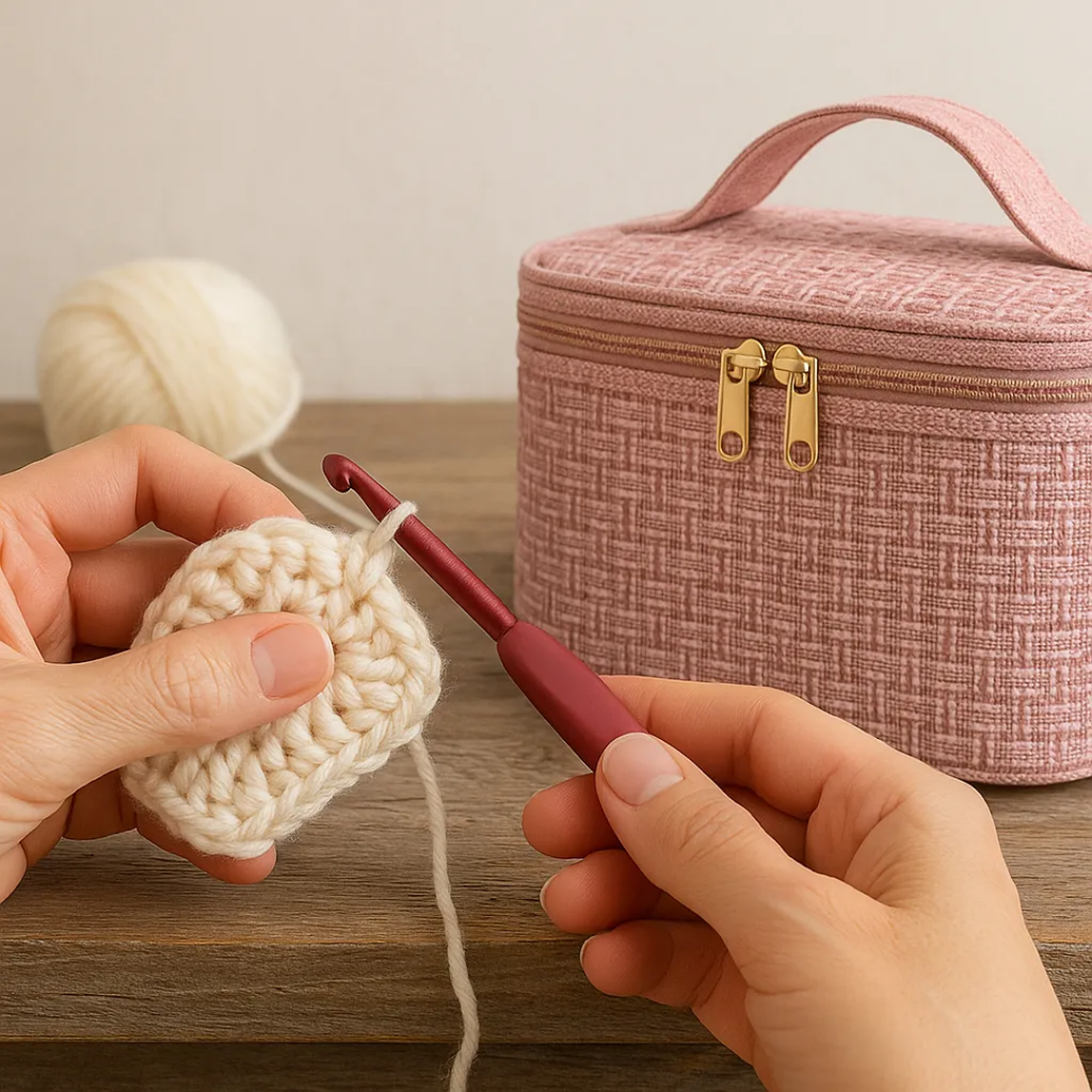 Set Kit De Crochet Completo Lana + Bolso Estuche De Regalo Rosa