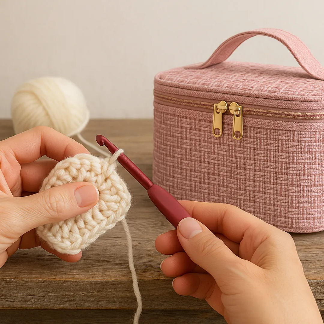Set Kit De Crochet Completo Lana + Bolso Estuche De Regalo Rosa