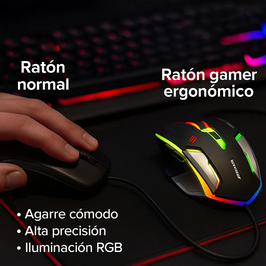 Mouse Gamer USB 3200 DPI con Luz RGB Ergonómico