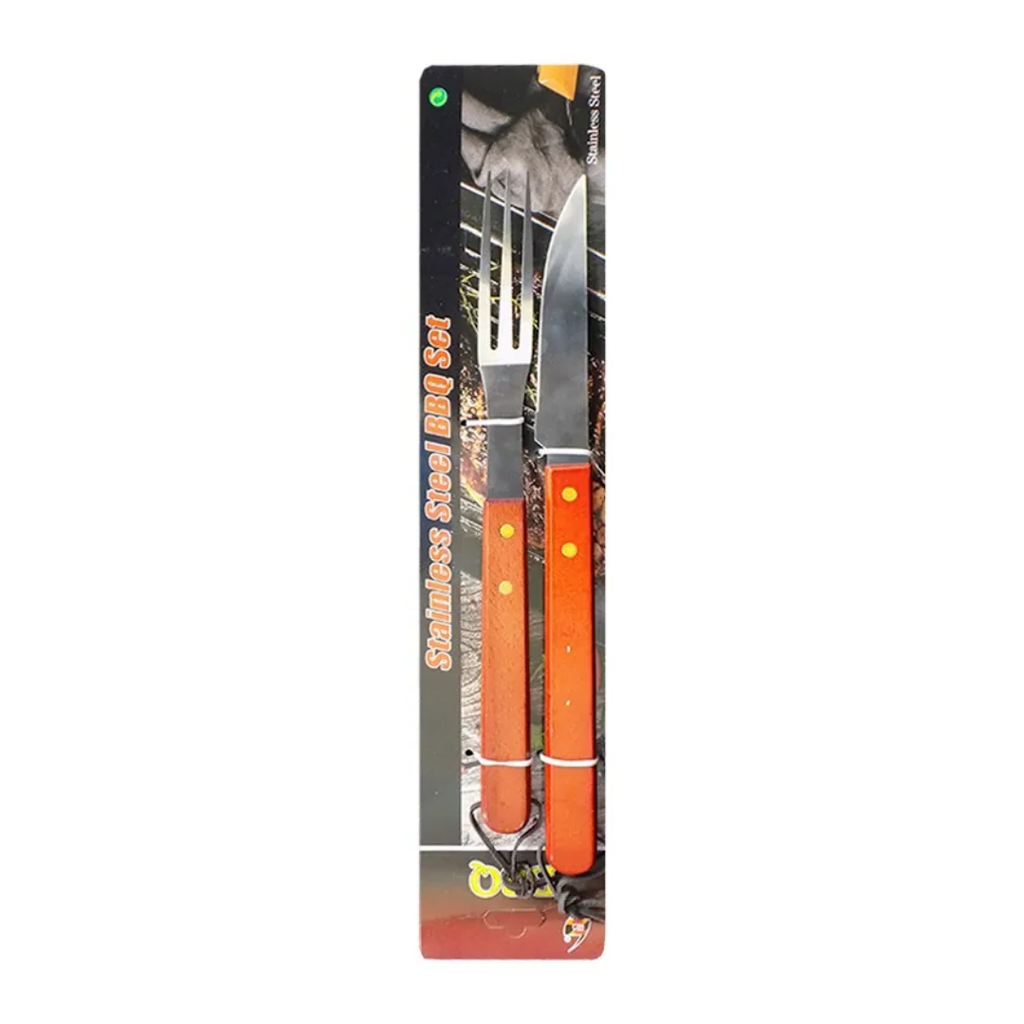 Set Parrillero de 37 cm con Cuchillo y Tenedor de Madera