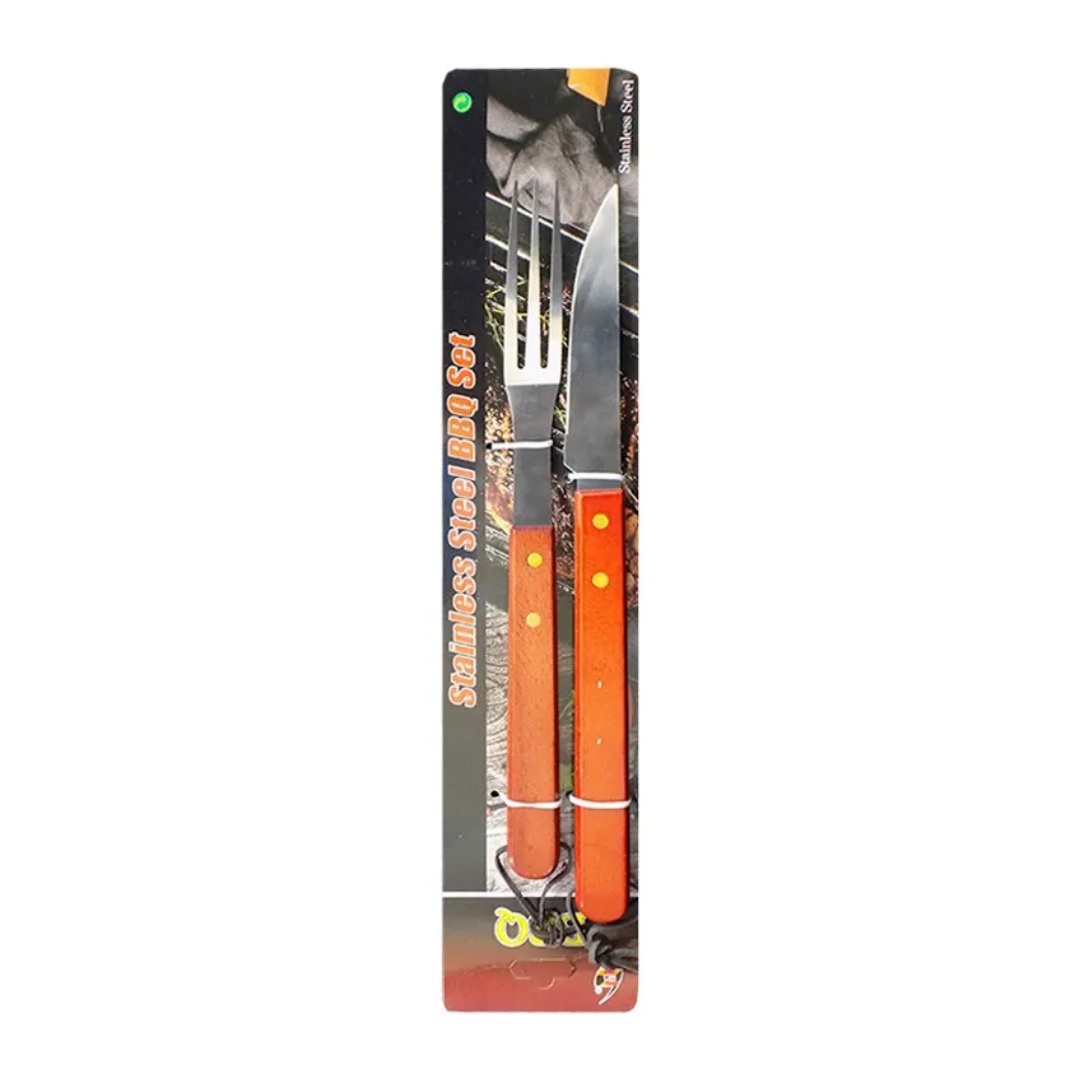 Set Parrillero de 37 cm con Cuchillo y Tenedor de Madera