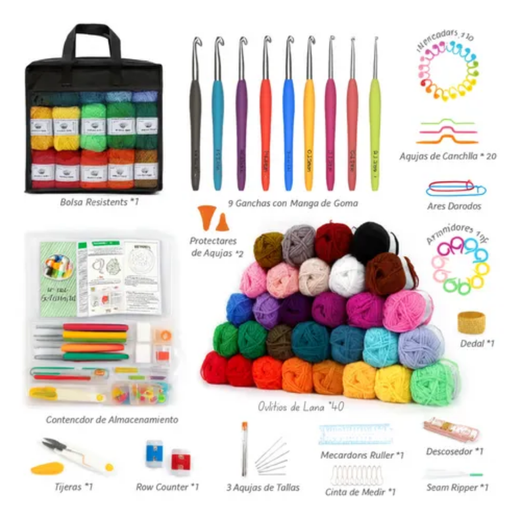Set De Crochet/ Tejer 40 Ovillos Con Bolso De Regalo