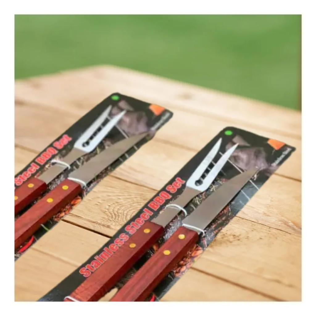 Set Parrillero de 37 cm con Cuchillo y Tenedor de Madera