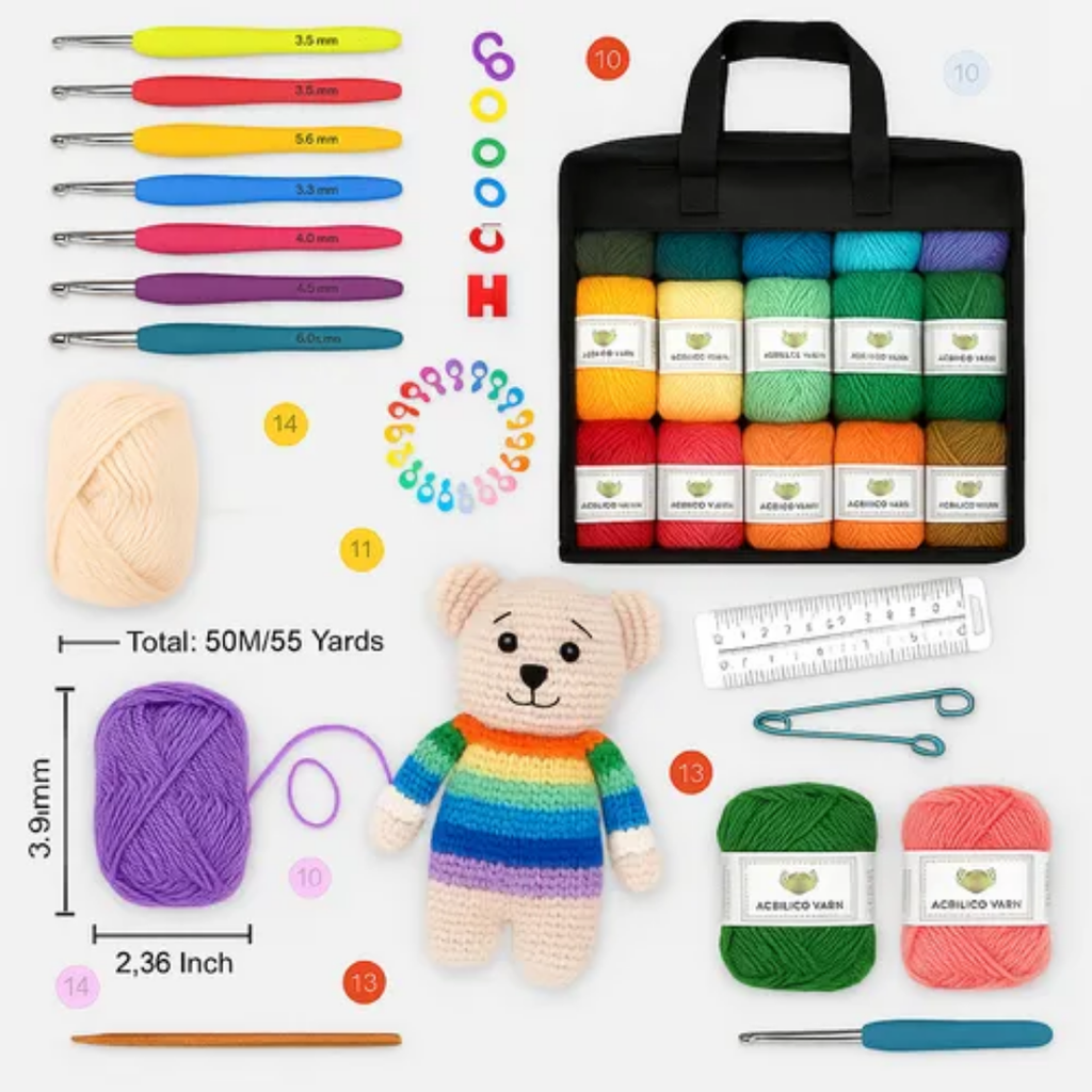 Set De Crochet/ Tejer 40 Ovillos Con Bolso De Regalo