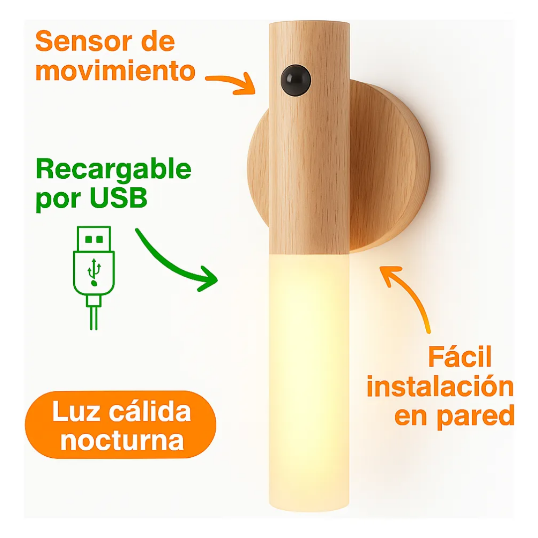 Lámpara Luz Pared De Noche Recargable Usb Sensor Movimiento