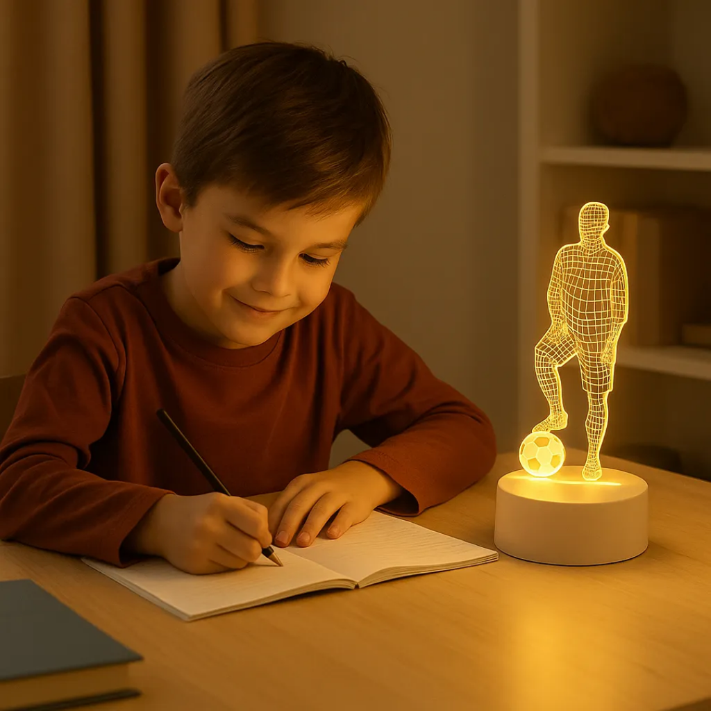 Lampara De Mesa Luz Led Usb 3d Luz Fría Caliente Futbolista Blanco Blanco