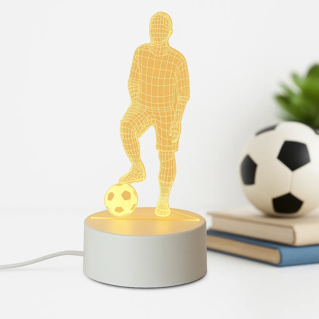 Lampara De Mesa Luz Led Usb 3d Luz Fría Caliente Futbolista Blanco Blanco