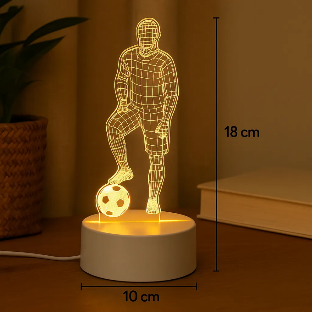 Lampara De Mesa Luz Led Usb 3d Luz Fría Caliente Futbolista Blanco Blanco