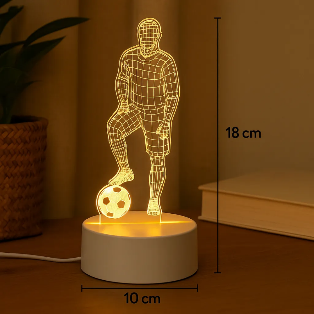 Lampara De Mesa Luz Led Usb 3d Luz Fría Caliente Futbolista Blanco Blanco