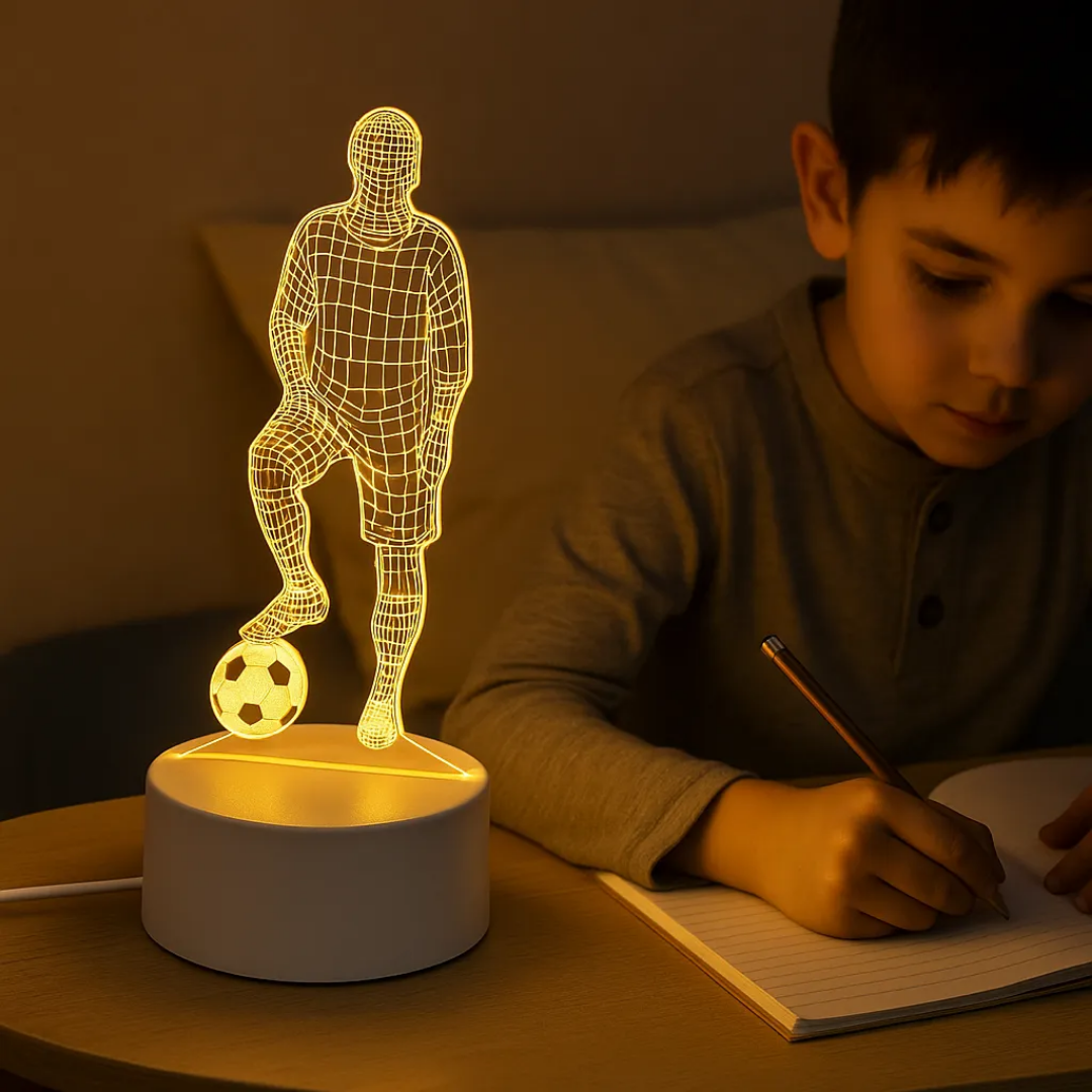 Lampara De Mesa Luz Led Usb 3d Luz Fría Caliente Futbolista Blanco Blanco